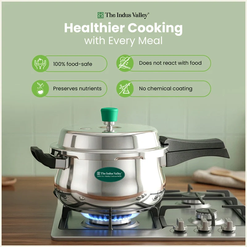 Premium Stainless Steel Outer Lid Handi Pressure Cooker 5.5L, Premium Quality, Heavy Bottom, 100% Safe, ISI Certified, 3 Yr Warranty, Induction & Gas - Image 3