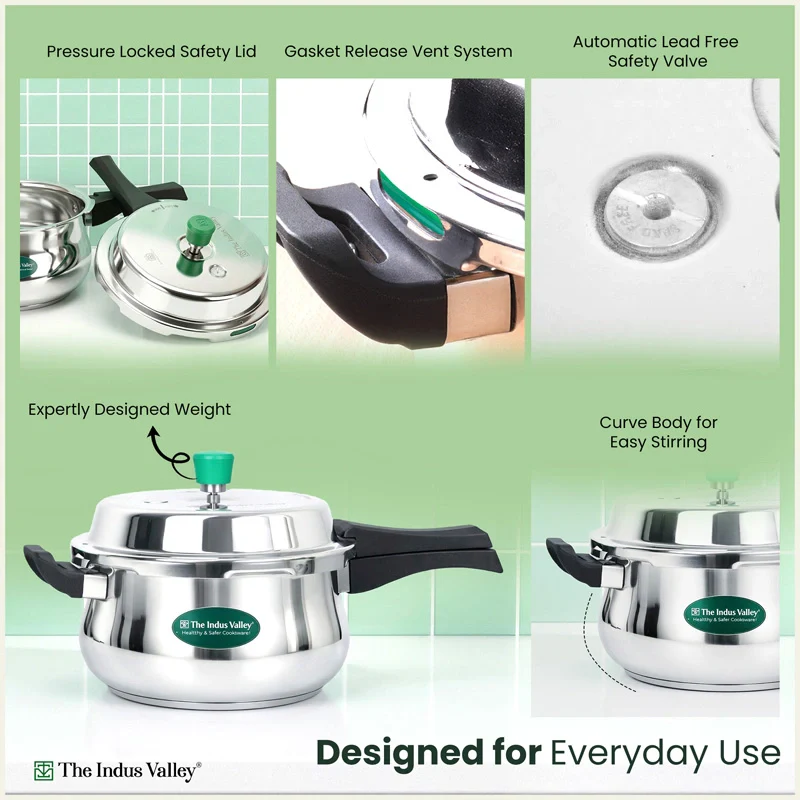 Premium Stainless Steel Outer Lid Handi Pressure Cooker 5.5L, Premium Quality, Heavy Bottom, 100% Safe, ISI Certified, 3 Yr Warranty, Induction & Gas - Image 6