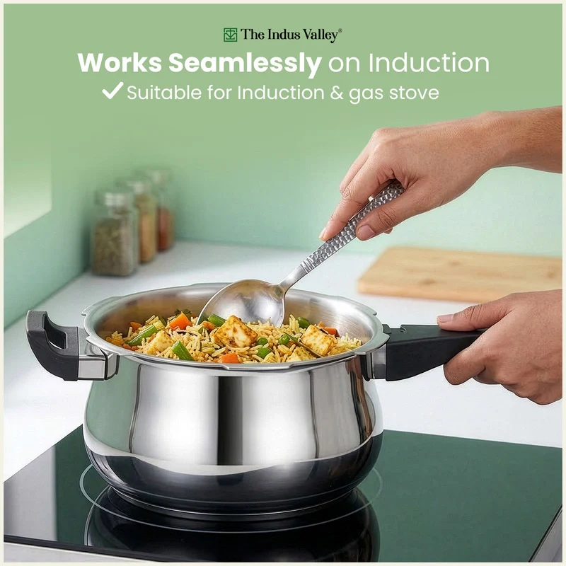 Premium Stainless Steel Outer Lid Handi Pressure Cooker 5.5L, Premium Quality, Heavy Bottom, 100% Safe, ISI Certified, 3 Yr Warranty, Induction & Gas - Image 8