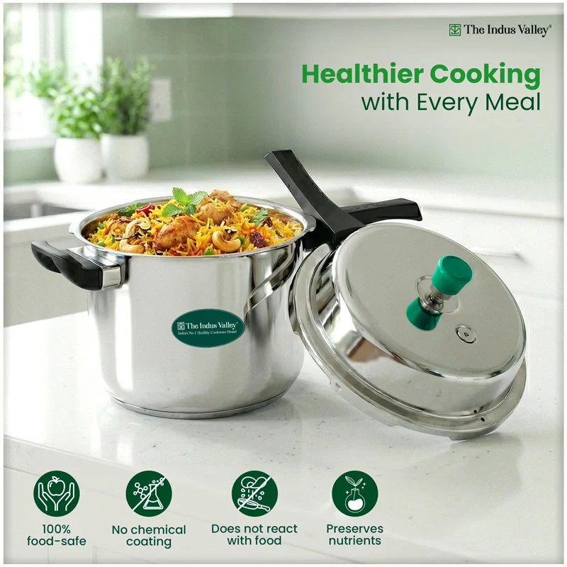 Premium Stainless Steel Outer Lid Pressure Cooker 8L, Premium Quality, Heavy Bottom, 100% Safe, ISI Certified, 3 Yr Warranty, Induction & Gas - Image 3