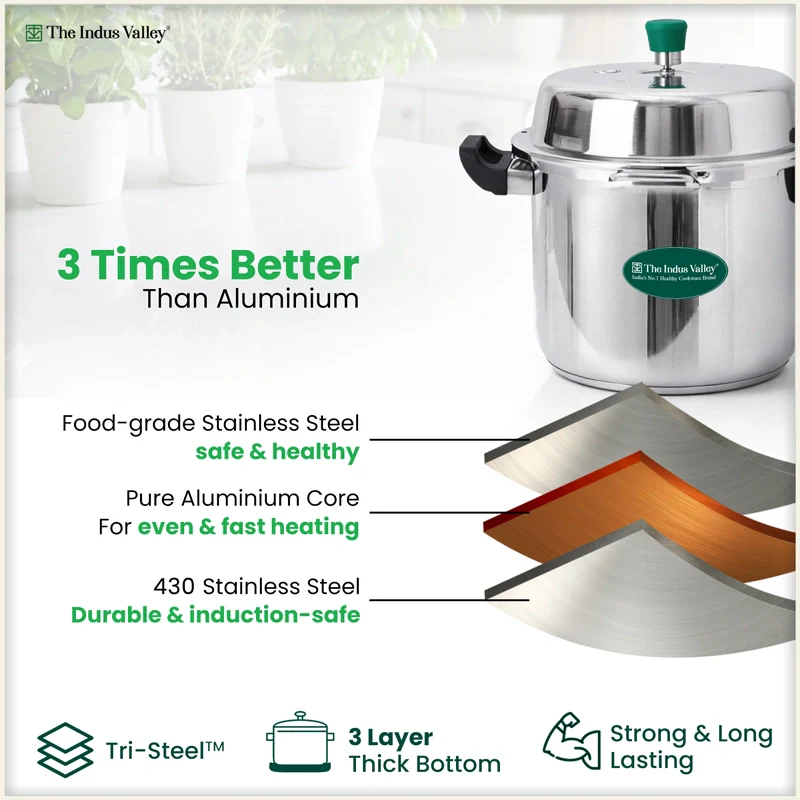 Premium Stainless Steel Outer Lid Pressure Cooker 8L, Premium Quality, Heavy Bottom, 100% Safe, ISI Certified, 3 Yr Warranty, Induction & Gas - Image 4
