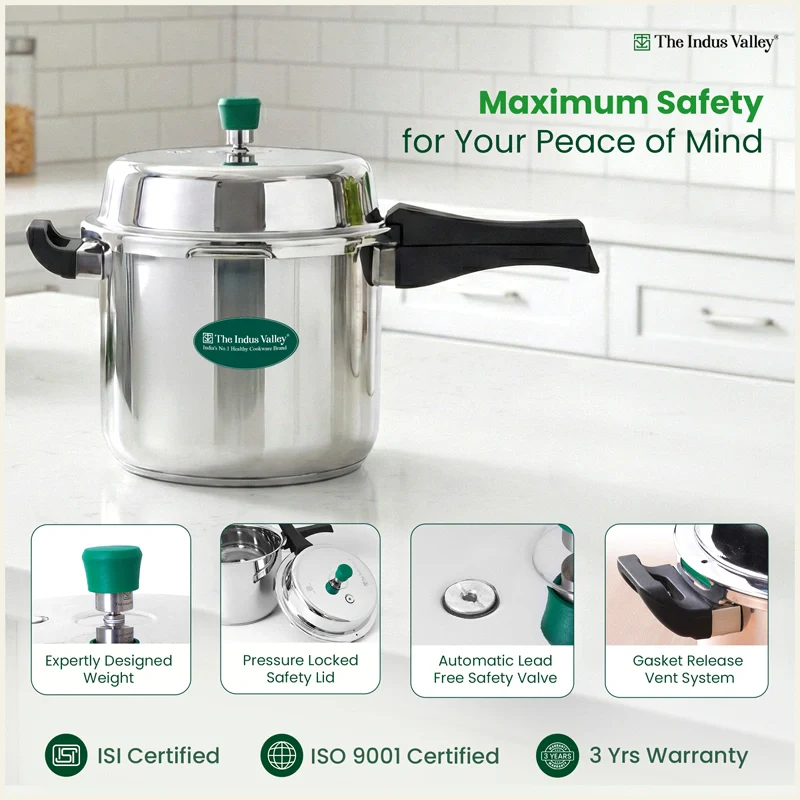 Premium Stainless Steel Outer Lid Pressure Cooker 8L, Premium Quality, Heavy Bottom, 100% Safe, ISI Certified, 3 Yr Warranty, Induction & Gas - Image 5