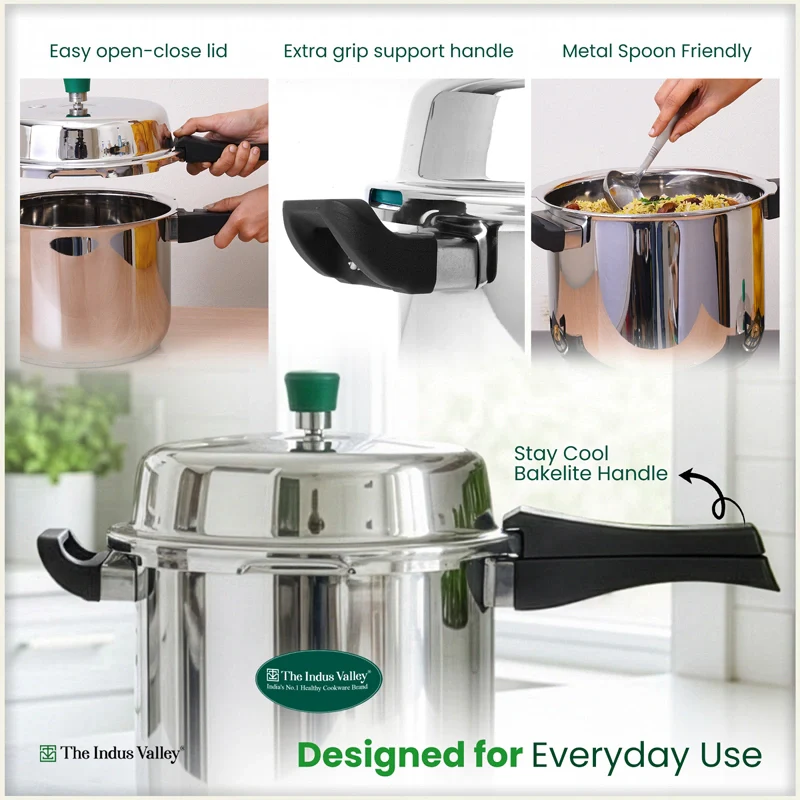 Premium Stainless Steel Outer Lid Pressure Cooker 8L, Premium Quality, Heavy Bottom, 100% Safe, ISI Certified, 3 Yr Warranty, Induction & Gas - Image 8