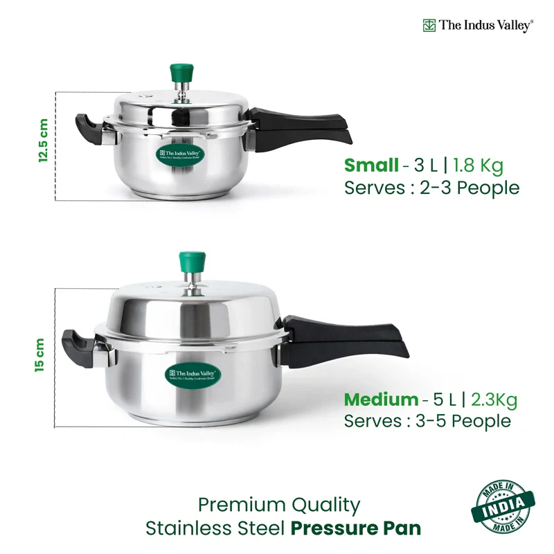 Premium Stainless Steel Outer Lid Pressure Pan 3/5L, Premium Quality, 3 Layer Heavy Bottom, 100% Food-safe, ISI Certified, 3 Yr Warranty, Induction & Gas - Image 2
