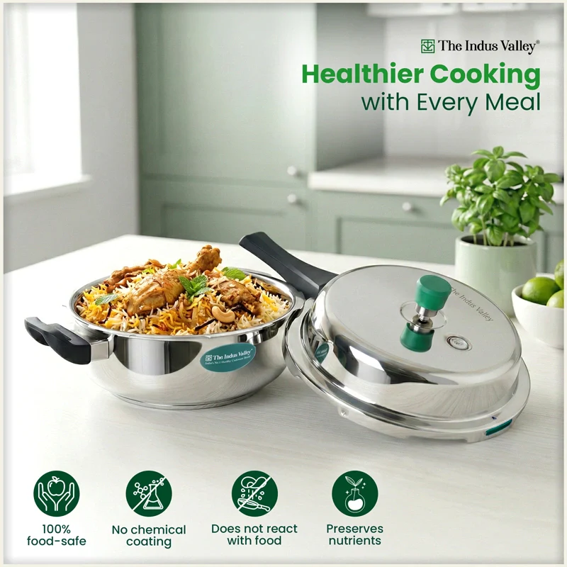 Premium Stainless Steel Outer Lid Pressure Pan 3/5L, Premium Quality, 3 Layer Heavy Bottom, 100% Food-safe, ISI Certified, 3 Yr Warranty, Induction & Gas - Image 3