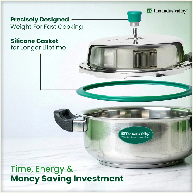 Premium Stainless Steel Outer Lid Pressure Pan 3/5L, Premium Quality, 3 Layer Heavy Bottom, 100% Food-safe, ISI Certified, 3 Yr Warranty, Induction & Gas - Image 6