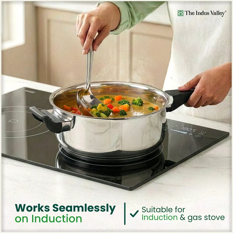 Premium Stainless Steel Outer Lid Pressure Pan 3/5L, Premium Quality, 3 Layer Heavy Bottom, 100% Food-safe, ISI Certified, 3 Yr Warranty, Induction & Gas - Image 9