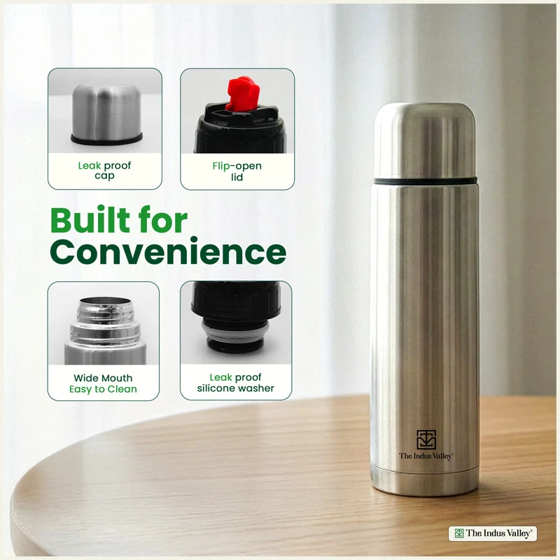 Premium Stainless steel Vacuum insulated Bullet flask with flip Lid – Double Wall, Vacuum insulated, Hot & Cold 1000ml - Image 5