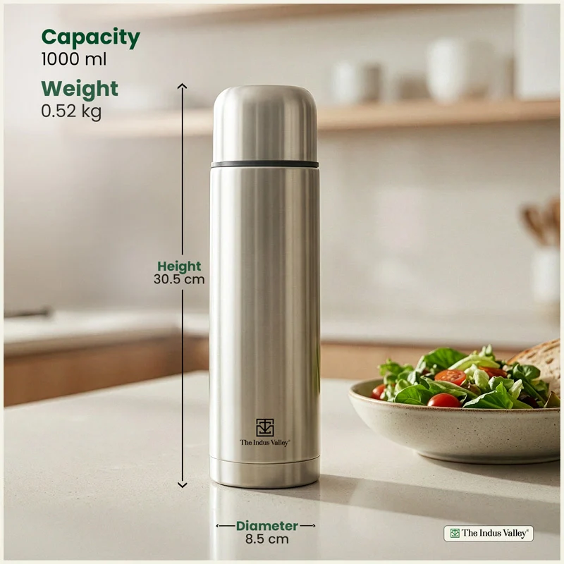 Premium Stainless steel Vacuum insulated Bullet flask with flip Lid – Double Wall, Vacuum insulated, Hot & Cold 1000ml - Image 8