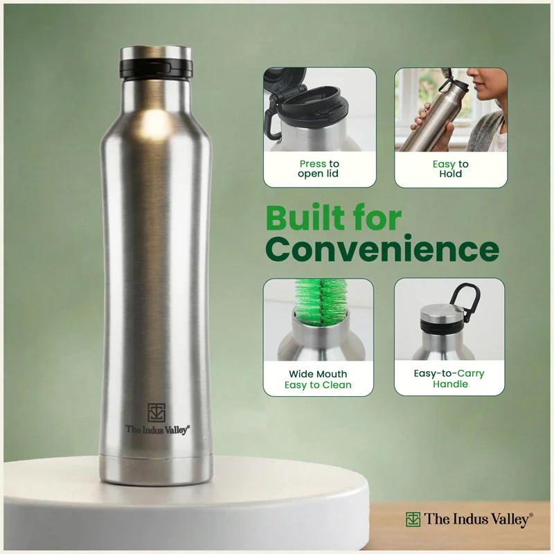 Premium Stainless Steel Water Bottle with Pressy flip Lid – Double Wall, Vacuum insulated, Hot & Cold 750ml/500 ml - Image 5