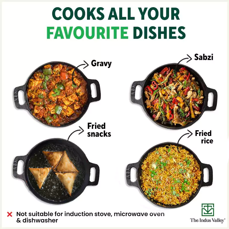 CASTrong Cast Iron Kadai (Wok) 2.5L+ Glass Lid, Pre-seasoned, Naturally Nonstick, 100% Pure,Toxin-free - Image 11