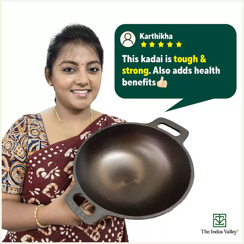 CASTrong Cast Iron Kadai (Wok) 2.5L+ Glass Lid, Pre-seasoned, Naturally Nonstick, 100% Pure,Toxin-free - Image 12