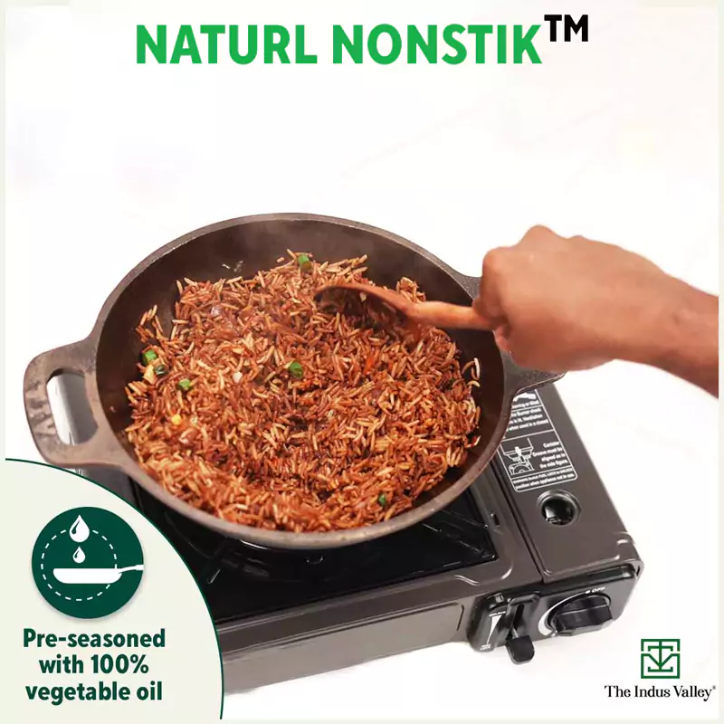 CASTrong Cast Iron Kadai (Wok) 2.5L+ Glass Lid, Pre-seasoned, Naturally Nonstick, 100% Pure,Toxin-free - Image 8
