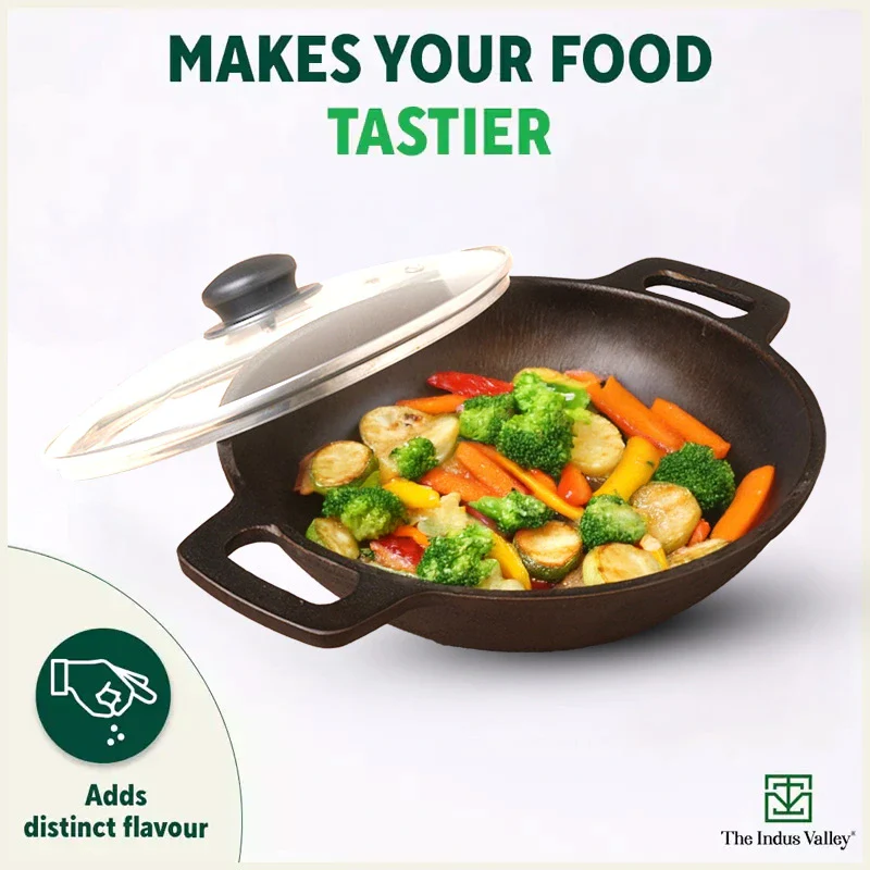CASTrong Cast Iron Kadai (Wok) 2.5L+ Glass Lid, Pre-seasoned, Naturally Nonstick, 100% Pure,Toxin-free - Image 9