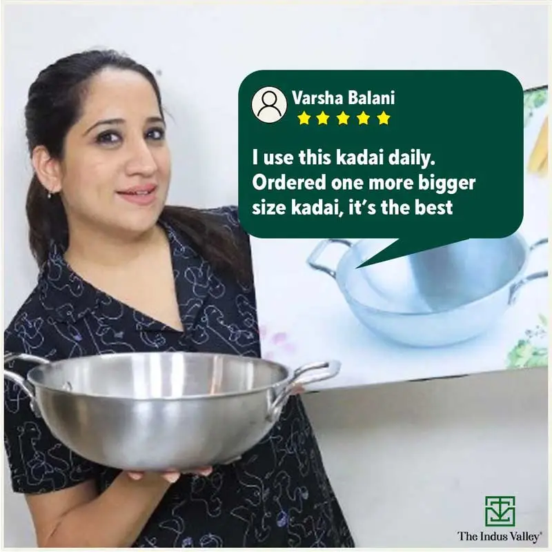 TurboCuk Tri-ply Stainless Steel Cookware Set: (23.4cm)Kadai+(21.6cm)Biryani Pot, Premium Quality, 3 Layer Thick Body, 100% Toxin-free, Non-stick, Induction & Gas, Free ₹600 Wooden Board - Image 12