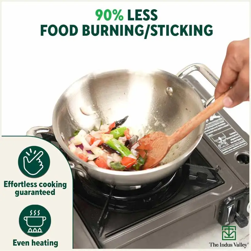 TurboCuk Tri-ply Stainless Steel Cookware Set: (23.4cm)Kadai+(21.6cm)Biryani Pot, Premium Quality, 3 Layer Thick Body, 100% Toxin-free, Non-stick, Induction & Gas, Free ₹600 Wooden Board - Image 8
