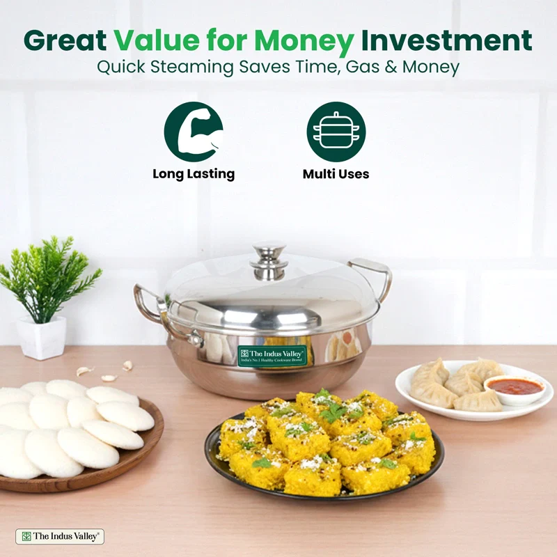14 Pit Premium Tri-ply Stainless Steel multipot with 1 mini idli plate, Idli/ Momo Maker/ Veg Steaming Set, Tri-ply Induction and gas friendly, 6 Plates - Image 4
