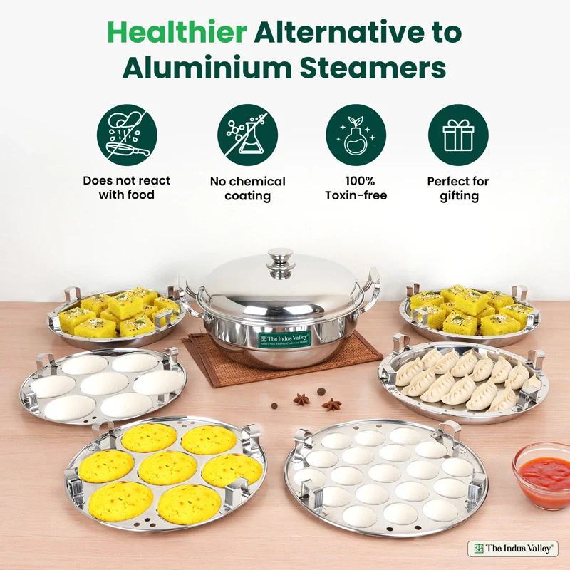 14 Pit Premium Tri-ply Stainless Steel multipot with 1 mini idli plate, Idli/ Momo Maker/ Veg Steaming Set, Tri-ply Induction and gas friendly, 6 Plates - Image 5