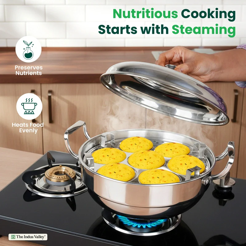 14 Pit Premium Tri-ply Stainless Steel multipot with 1 mini idli plate, Idli/ Momo Maker/ Veg Steaming Set, Tri-ply Induction and gas friendly, 6 Plates - Image 6