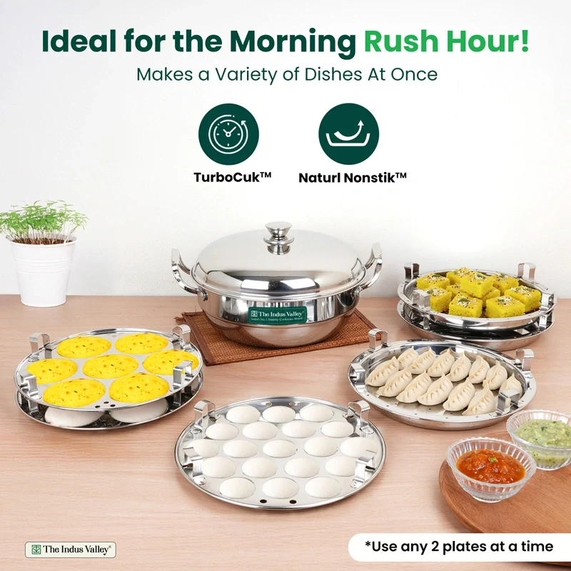 14 Pit Premium Tri-ply Stainless Steel multipot with 1 mini idli plate, Idli/ Momo Maker/ Veg Steaming Set, Tri-ply Induction and gas friendly, 6 Plates - Image 7