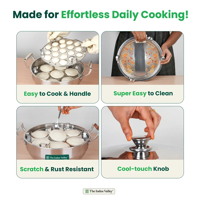 14 Pit Premium Tri-ply Stainless Steel multipot with 1 mini idli plate, Idli/ Momo Maker/ Veg Steaming Set, Tri-ply Induction and gas friendly, 6 Plates - Image 8