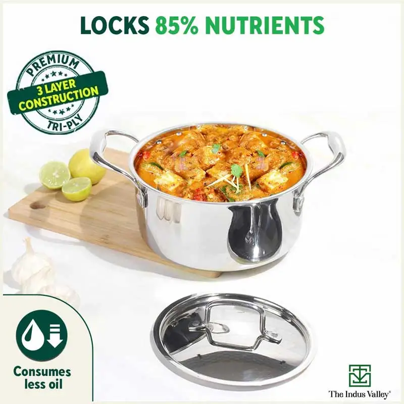 TurboCuk Tri-ply Stainless Steel Casserole/ Cooking Pot/ Sauce Pot+ Steel Lid 2.1L, Premium Quality, 3 Layer Thick Body, 100% Toxin-free, Non-stick, Induction & Gas - Image 6