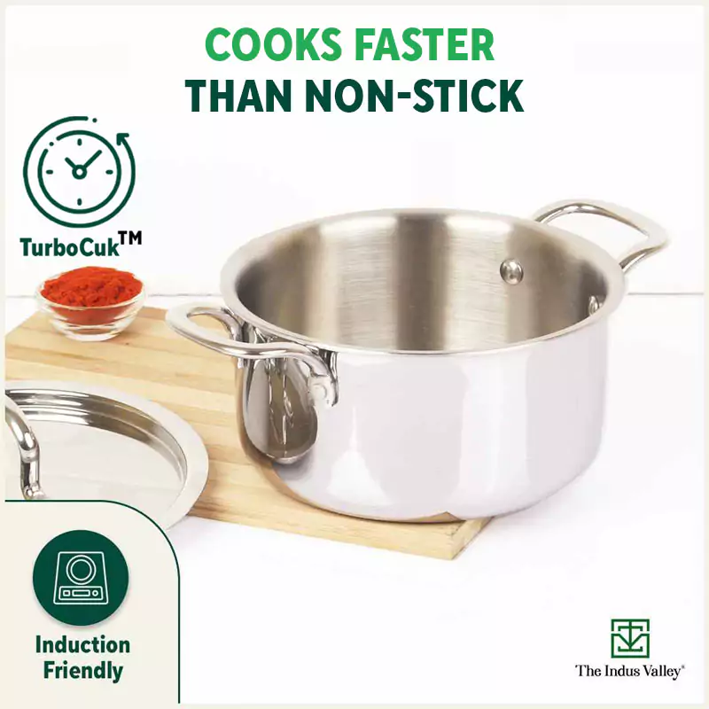 TurboCuk Tri-ply Stainless Steel Casserole/ Cooking Pot/ Sauce Pot+ Steel Lid 2.1L, Premium Quality, 3 Layer Thick Body, 100% Toxin-free, Non-stick, Induction & Gas - Image 7