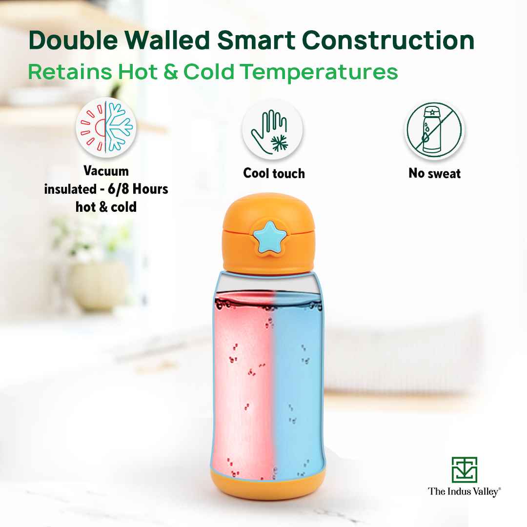 Premium Stainless Steel Vacuum Insulated School Kid Water Bottle 450ml, Silicone Sippy & Bag,Leakproof Lid - Image 5