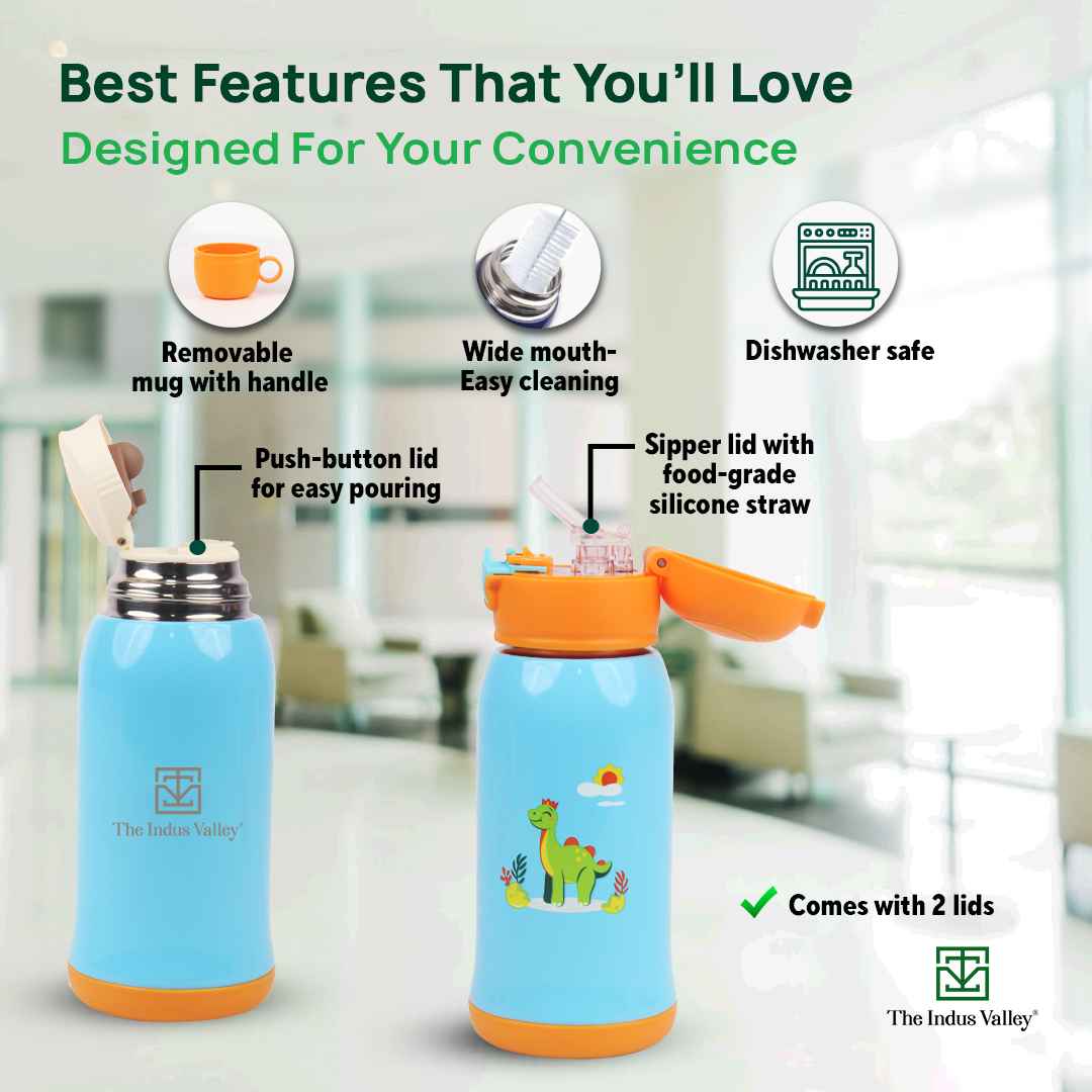 Premium Stainless Steel Vacuum Insulated School Kid Water Bottle 450ml, Silicone Sippy & Bag,Leakproof Lid - Image 6