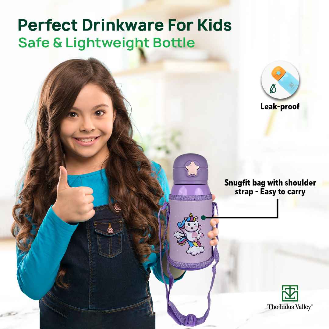 Premium Stainless Steel Vacuum Insulated School Kid Water Bottle 450ml, Silicone Sippy & Bag,Leakproof Lid - Image 7