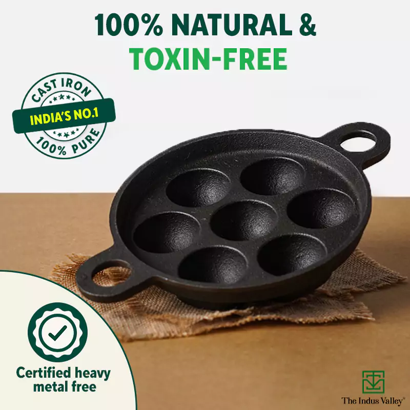 7 Pit, CASTrong Cast Iron Paniyaram/Appe Pan 18.9cm, Pre-seasoned, Natural Nonstick, 100% Pure, Toxin-free - Image 4