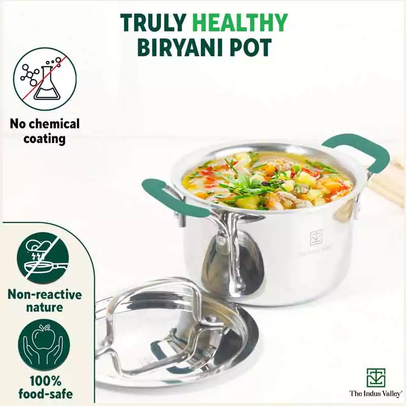 TurboCuk Tri-ply Stainless Steel Biryani Cooking Pot/Casserole 2.9L, Premium Quality, 3 Layer Thick Body, Cool Silicone Handles, 100% Toxin-free, Non-stick, Induction & Gas, Free ₹ 110 Spatula - Image 7