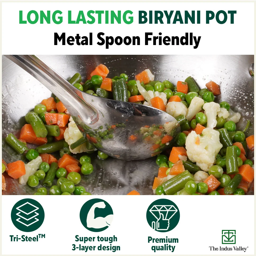 TurboCuk Tri-ply Stainless Steel Biryani Cooking Pot/Casserole 2.9L, Premium Quality, 3 Layer Thick Body, Cool Silicone Handles, 100% Toxin-free, Non-stick, Induction & Gas, Free ₹ 110 Spatula - Image 9