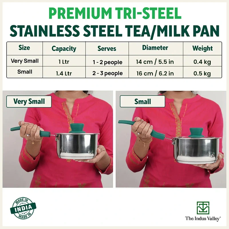 Tri-Steel Stainless  Steel Tea/Milk Pan+ Lid 1/1.4 L, Premium Quality, Tri-ply (3 Layer) Bottom, Soft-touch Handle, 100% Toxin-free, Non-stick, Induction & Gas - Image 3