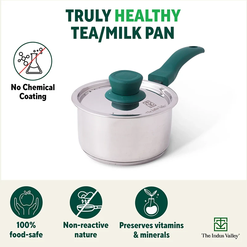 Tri-Steel Stainless  Steel Tea/Milk Pan+ Lid 1/1.4 L, Premium Quality, Tri-ply (3 Layer) Bottom, Soft-touch Handle, 100% Toxin-free, Non-stick, Induction & Gas - Image 4