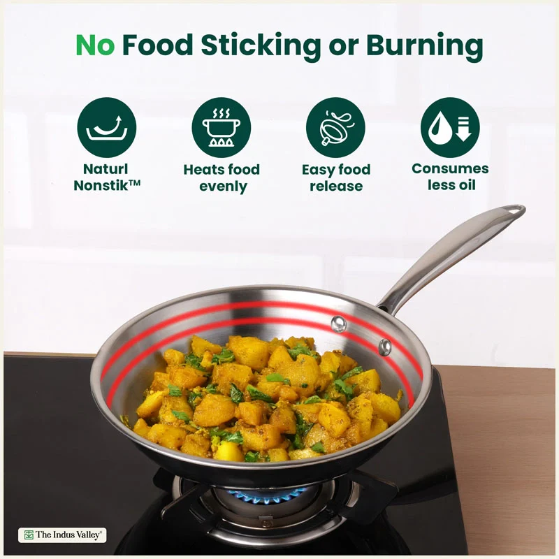 TurboCuk Tri-ply Stainless Steel Fry Pan 0.6/0.8/1.0/1.5/1.7/1.9 L, Premium 3 Layer Thick Body, Induction, Non-stick - Image 6