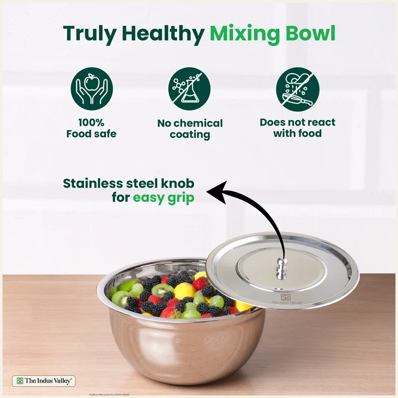 Toxin-free Premium Quality Tri-Steel Stainless Steel Mixing Bowl Set with Lids 0.7L/1.0L/1.3L - 3 Pieces, Food-Safety, Ideal for Mixing, Marinating & Storage - Image 3