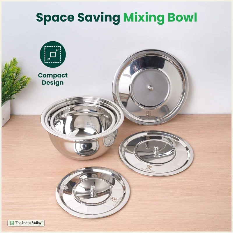 Toxin-free Premium Quality Tri-Steel Stainless Steel Mixing Bowl Set with Lids 0.7L/1.0L/1.3L - 3 Pieces, Food-Safety, Ideal for Mixing, Marinating & Storage - Image 5