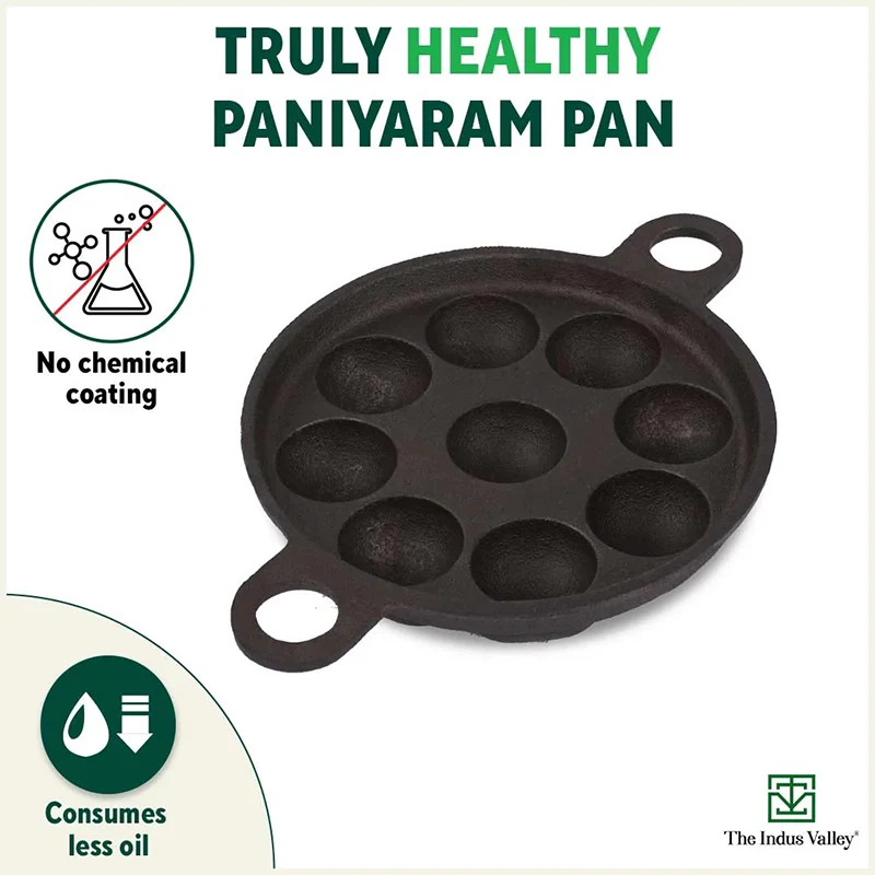 Super Smooth 20.7 cm 9 Pit/Cup Cast Iron Paniyaram/Appe Pan+ Free Spatula, Pre-seasoned, Natural Nonstick, 100% Pure, Toxin-free, 20.7 cm, 2.8kg - Image 3