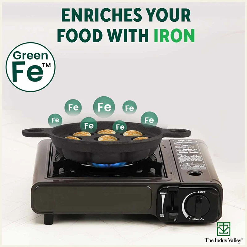Super Smooth 20.7 cm 9 Pit/Cup Cast Iron Paniyaram/Appe Pan+ Free Spatula, Pre-seasoned, Natural Nonstick, 100% Pure, Toxin-free, 20.7 cm, 2.8kg - Image 4