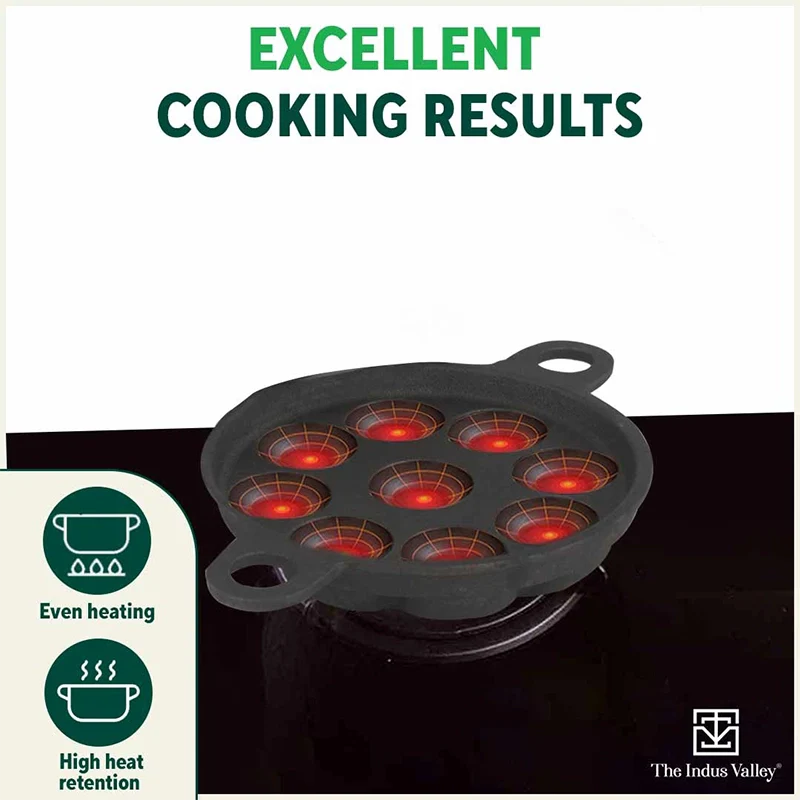Super Smooth 20.7 cm 9 Pit/Cup Cast Iron Paniyaram/Appe Pan+ Free Spatula, Pre-seasoned, Natural Nonstick, 100% Pure, Toxin-free, 20.7 cm, 2.8kg - Image 7