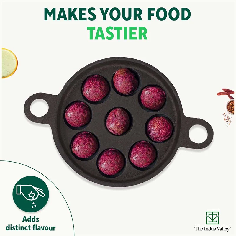 Super Smooth 20.7 cm 9 Pit/Cup Cast Iron Paniyaram/Appe Pan+ Free Spatula, Pre-seasoned, Natural Nonstick, 100% Pure, Toxin-free, 20.7 cm, 2.8kg - Image 8
