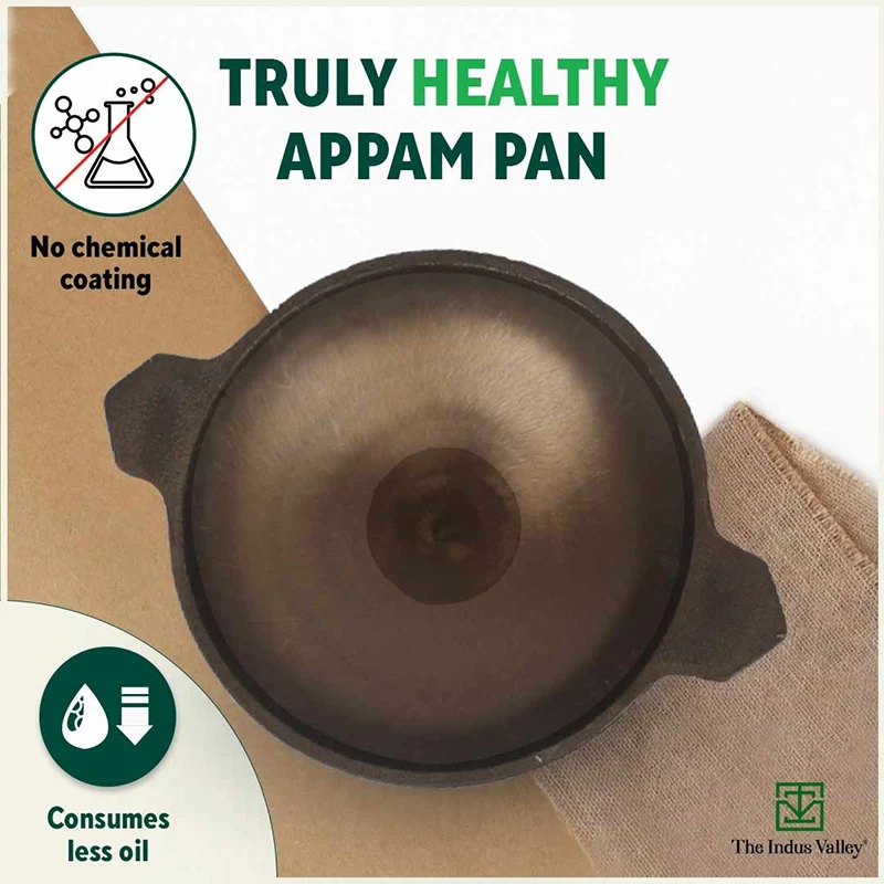Super Smooth Cast Iron Appam Pan/Appachetty 22cm, Pre-seasoned, Naturally Nonstick, 100% Pure, Toxin-free - Image 3