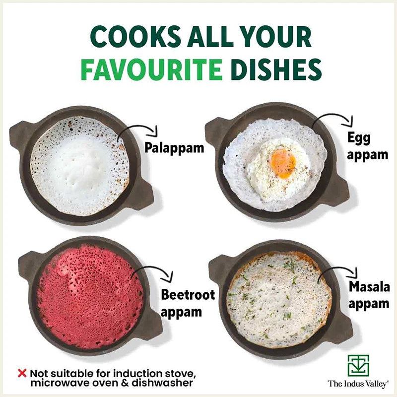 Super Smooth Cast Iron Appam Pan/Appachetty 22cm, Pre-seasoned, Naturally Nonstick, 100% Pure, Toxin-free - Image 9