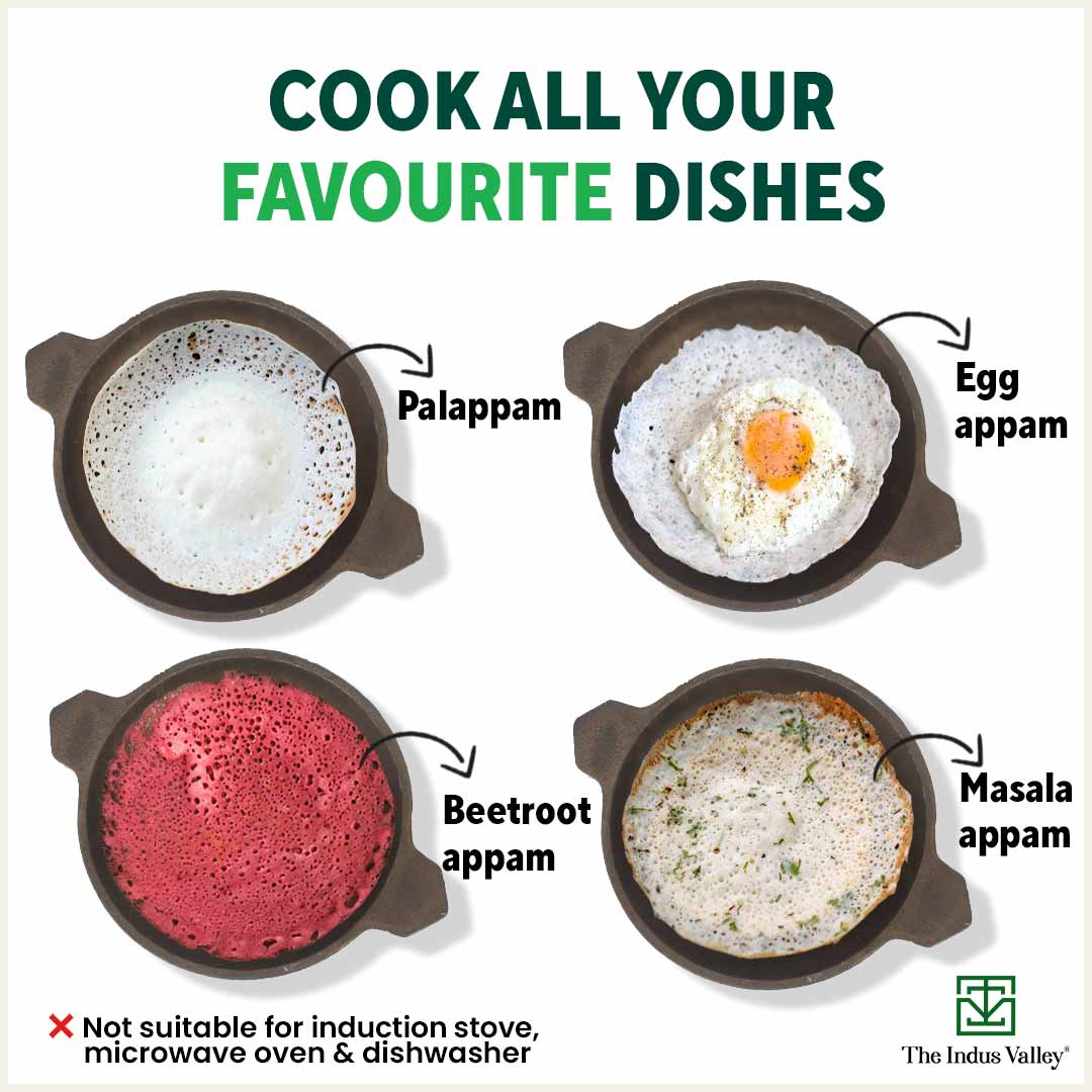 Super Smooth Cast Iron Appam Pan/Appachetty 22cm, Glass Lid,Pre-seasoned, Naturally Nonstick, 100% Pure, Toxin-free - Image 12
