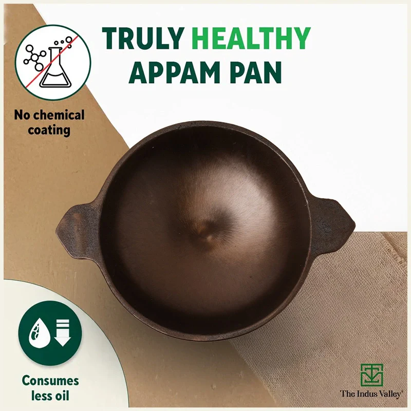 Super Smooth Cast Iron Appam Pan/Appachetty 22cm, Glass Lid,Pre-seasoned, Naturally Nonstick, 100% Pure, Toxin-free - Image 3