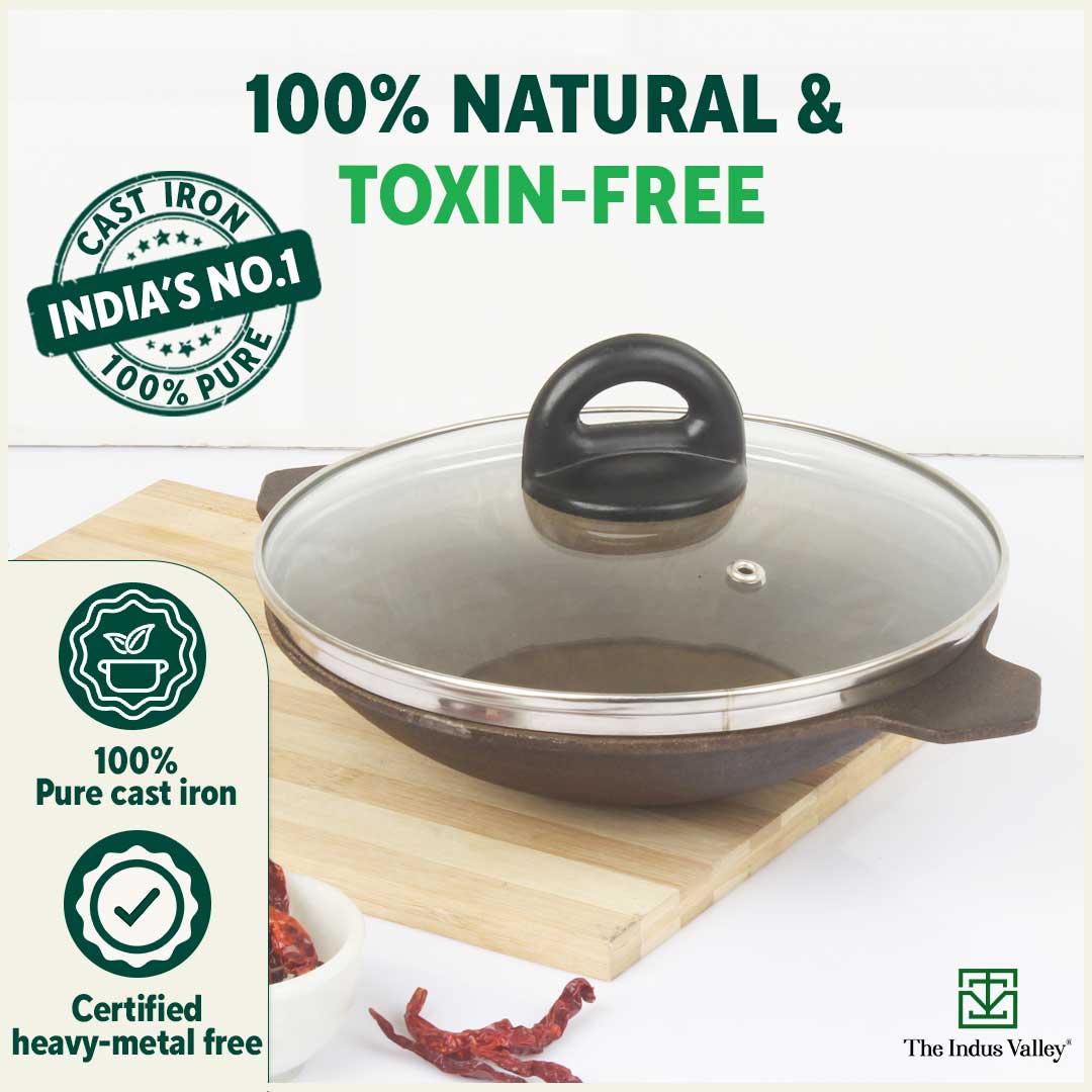 Super Smooth Cast Iron Appam Pan/Appachetty 22cm, Glass Lid,Pre-seasoned, Naturally Nonstick, 100% Pure, Toxin-free - Image 6