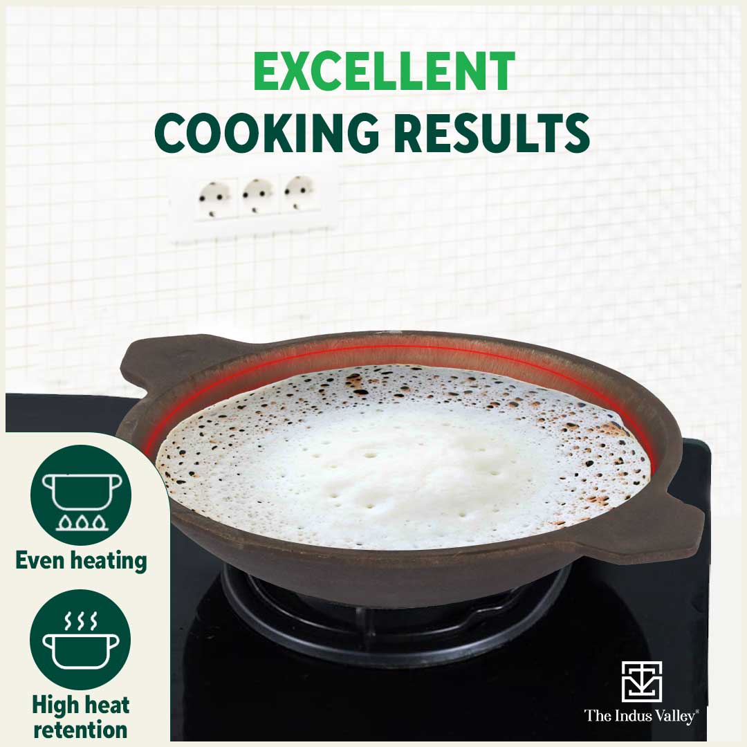 Super Smooth Cast Iron Appam Pan/Appachetty 22cm, Glass Lid,Pre-seasoned, Naturally Nonstick, 100% Pure, Toxin-free - Image 9