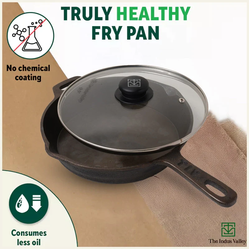 Super Smooth Cast Iron Fry Pan with Glass Lid 1.3/1.7L, 100% Pure, Toxin-free, Pre-seasoned, Induction, Naturally Nonstick - Image 4