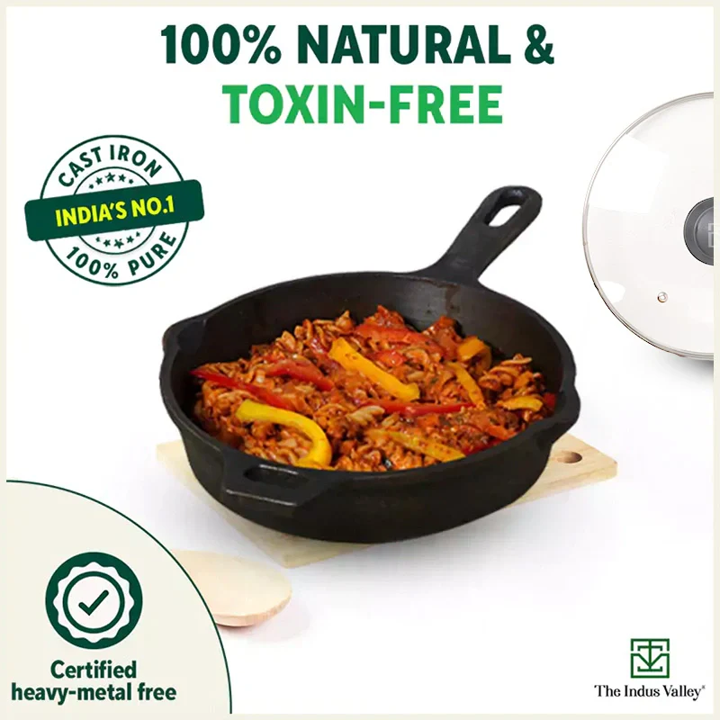 Super Smooth Cast Iron Fry Pan with Glass Lid 1.3/1.7L, 100% Pure, Toxin-free, Pre-seasoned, Induction, Naturally Nonstick - Image 5